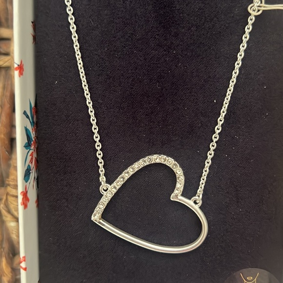 Lucky Brand Silver Tone Sideways Heart Necklace W/Rhinestones - Picture 2 of 3